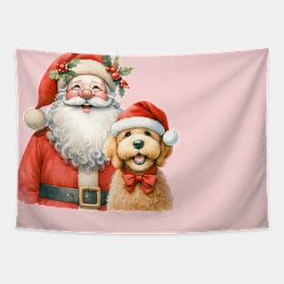 Labradoodle and Santa Funny Christmas Happy Dog Jolly Santa Cartoon artwork Tapestry