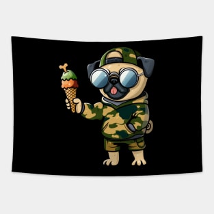 Cool Pug in Camo - Stylish Summer Design Tapestry