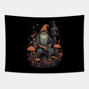 Lord Of The Shrooms - dark gnome wizard fantasy mushroom illustration fairy tale fae folk Tapestry