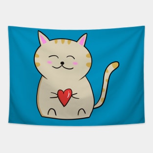 Cute Kawaii Cat holding Heart Tapestry