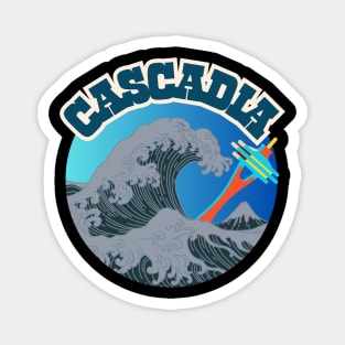 Cascadia. Retro Vintage Great Wave Noir Pacific Northwest Style Magnet