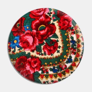 Antique Traditional Russian Folk Art Floral Design Pin