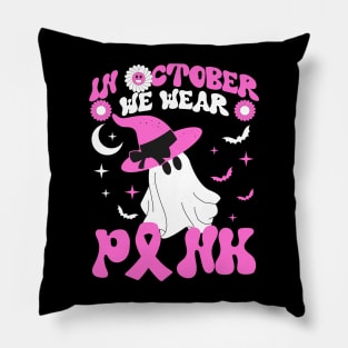 Wear Pink Breast Cancer Warrior Ghost Halloween Pillow