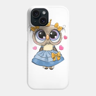 Cute fashion owl in a blue dress Phone Case