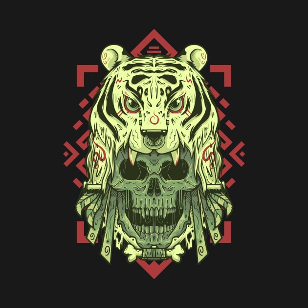 Tiger Head Skull Tribal Illustration by barqisme