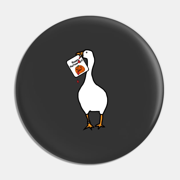 Small Vampire Goose with Stolen Halloween Horror Card Pin by ellenhenryart