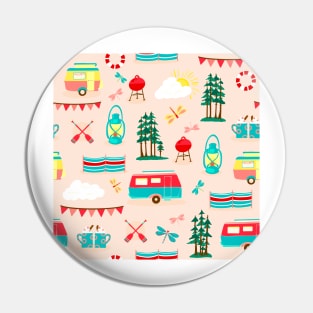 Vintage campsite with caravans repeat pattern Pin