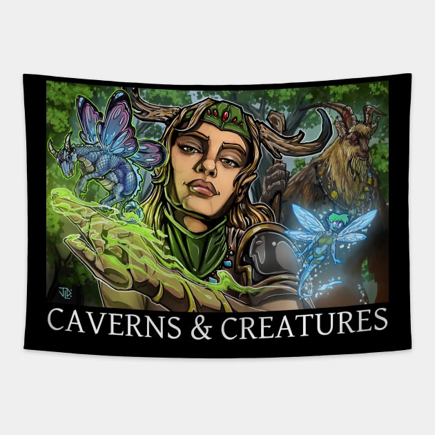 Caverns & Creatures: Conjure Woodland Beings Tapestry by robertbevan