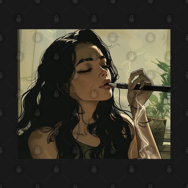 Black Hair Girl Smoking by iconicole