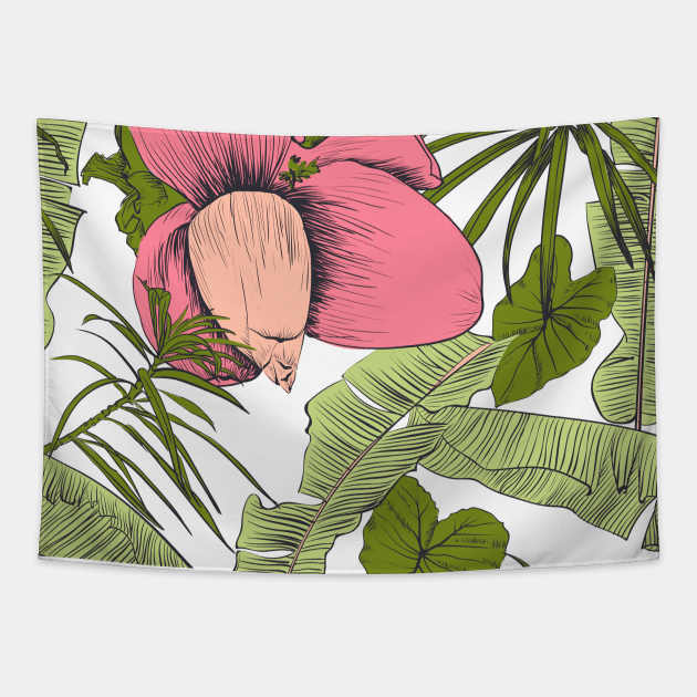 Seamless tropical pattern with banana palms Tapestry by Olga Berlet