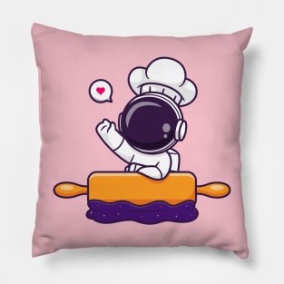 Cute Astronaut Chef Cooking Space Cartoon Pillow