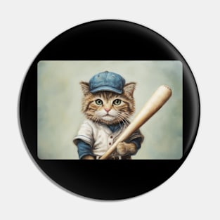 cat with baseball Pin
