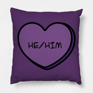 Pronoun He/Him Conversation Heart in Purple Pillow