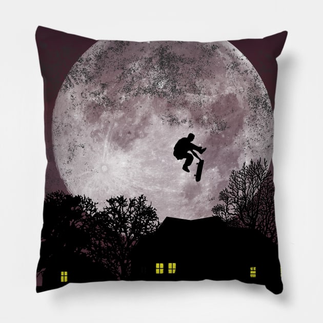 Skateboarding Freestyle - Blood Moon Pillow by MerlinArt