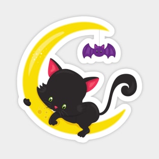 Halloween Cat, Cute Cat, Black Cat, Moon, Bat Magnet