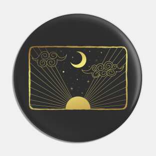 Gold and Black and Sun/ moon Illustration Pin