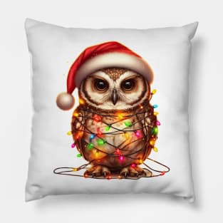 Owl Wrapped In Christmas Lights Pillow