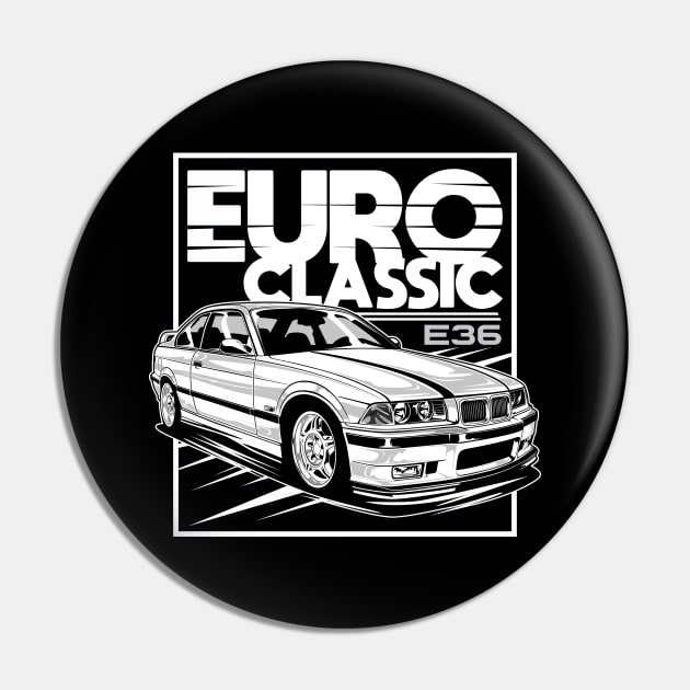 Classic Euro Car M3 E36 (White Print) Pin by idrdesign