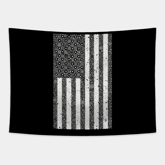 Distressed Black American Flag Circle Design Tapestry by pbdotman