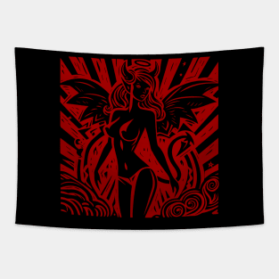 Lino Cut Devil Girl Tapestry