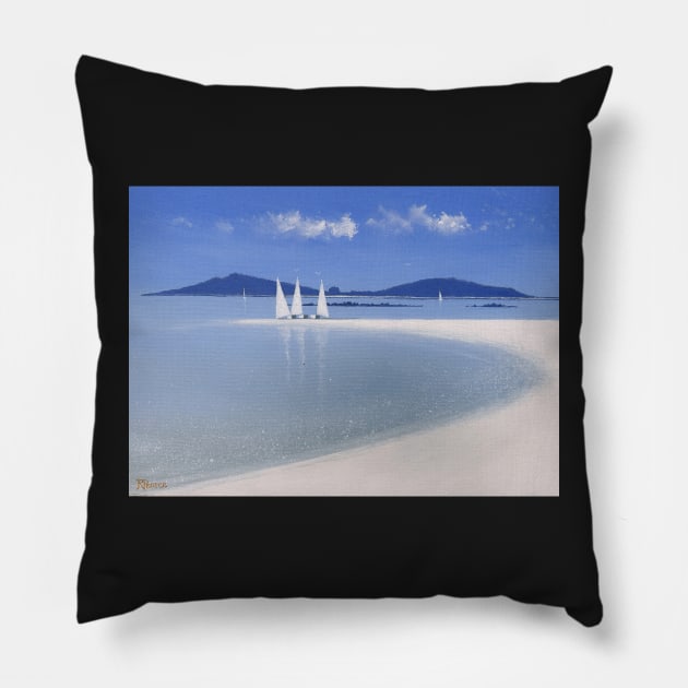 Three sail boats on Samson sandbar Pillow by soundy