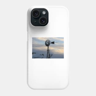 Windmill Sillouette with Gray, Blue Sky in Kansas Phone Case