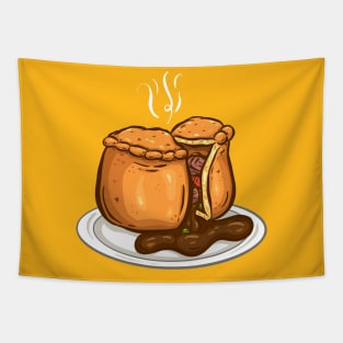 Meat Pie Cartoon Gravy on Plate Tapestry