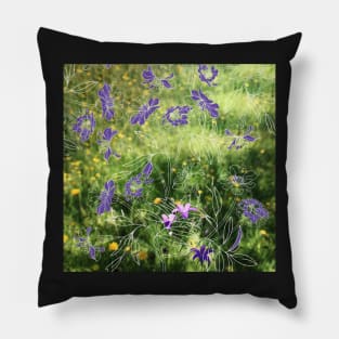 Summer flowers field with bluebells and marigold Pillow