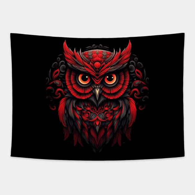 Beautiful Ornamental Red Owl Tapestry by origato