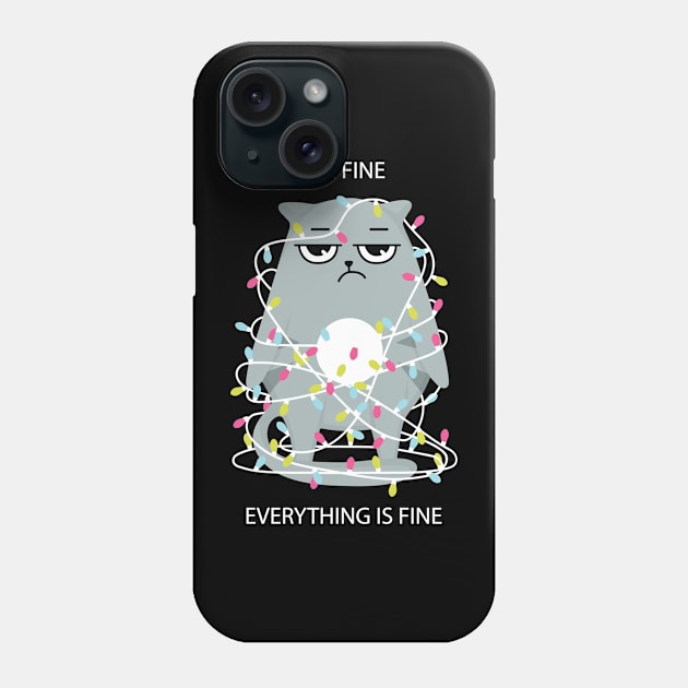 Everything is Fine - Christmas Cat Wrapped in Lights Phone Case by CaptainHobbyist