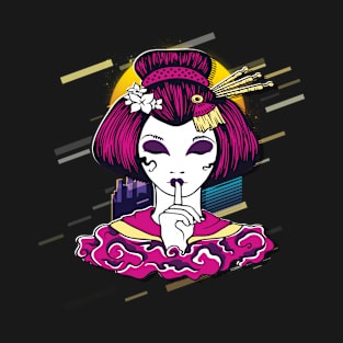 Japanese Geisha in Synthwave T-Shirt