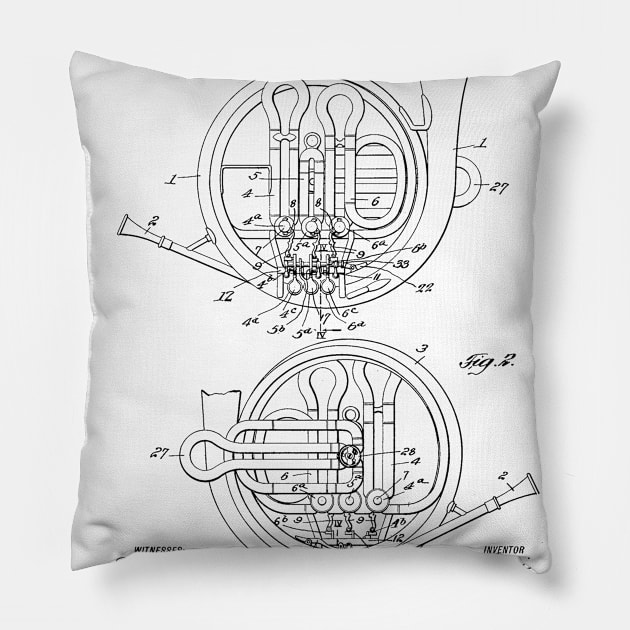 Brass Musical Instrument Vintage Patent Hand Drawing Pillow by TheYoungDesigns