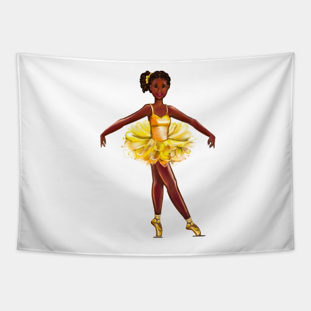 Ballet black ballerina  in yellow tutu with corn rows in her hair - brown skin ballerina Tapestry by Artonmytee