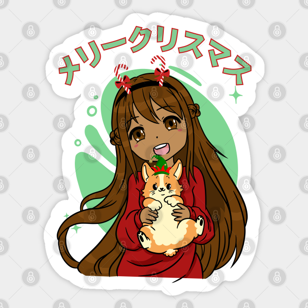 Kawaii Anime Black Girl And Corgi Christmas - Anime Christmas - Sticker | TeePublic Kawaii Anime Black Girl And Corgi Christmas - Anime Christmas - Sticker | TeePublic