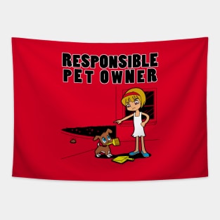 Funny Cute Dog Pet Owner Dog Lover Cartoon Responsible Pet Owner Tapestry