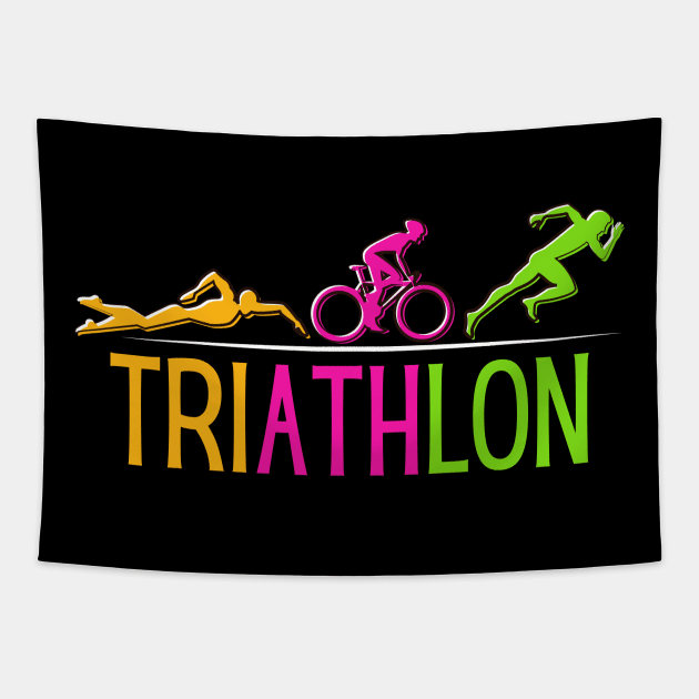 Triathlon Marathon Sport Swim Bike Run Tapestry by Foxxy Merch