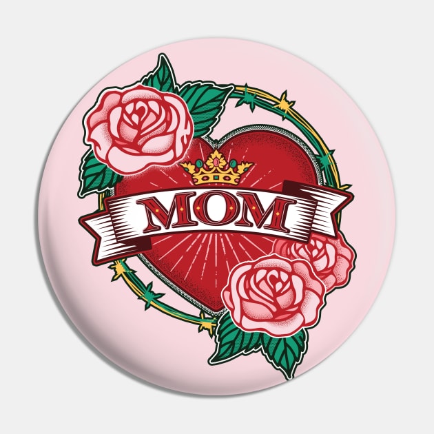 Ornamental Tattoo Style Heart - MOM Pin by wickedpretty