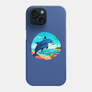 Happy blue dolphin playing on the beach Phone Case