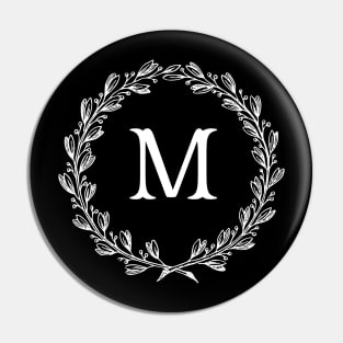 Beautiful Letter M Alphabet Initial Monogram Wreath Pin