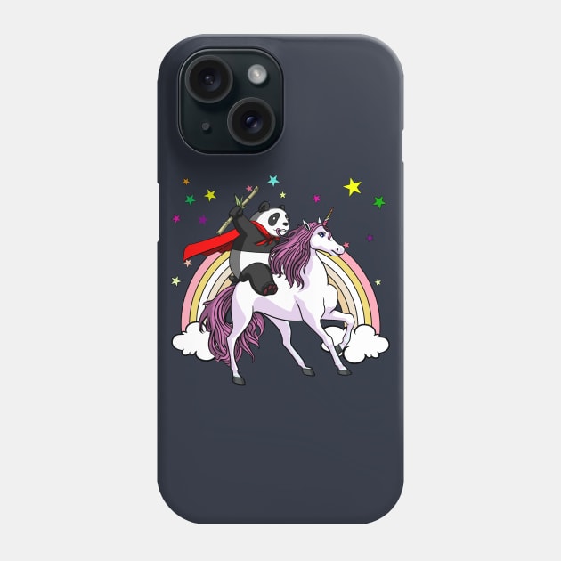 Panda Bear Riding Unicorn Funny Rainbow Phone Case by underheaven