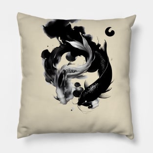 Koi fish Yin and Yang with Japanese ink Pillow