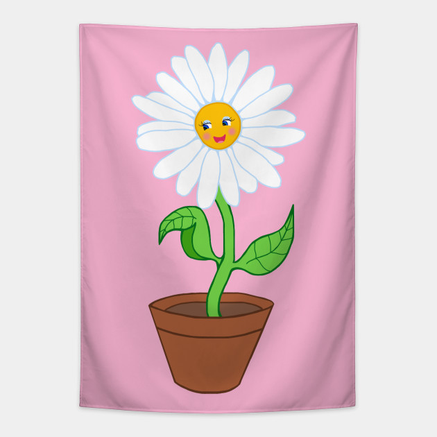 Smiling Daisy Flower Girl - Flower Cartoon - Tapestry | TeePublic Smiling Daisy Flower Girl - Flower Cartoon - Tapestry | TeePublic