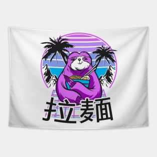 Ramen Sloth 90s Retrowave Sunset 80s Aesthetic Tapestry