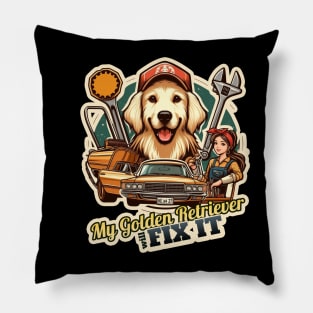 Golden Retriever mechanic 2 Pillow