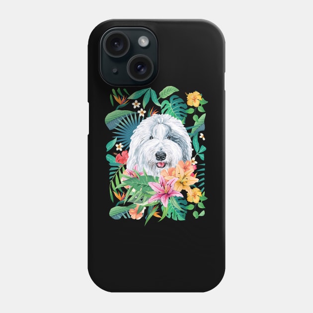 Tropical Old English Sheepdog Phone Case by LulululuPainting