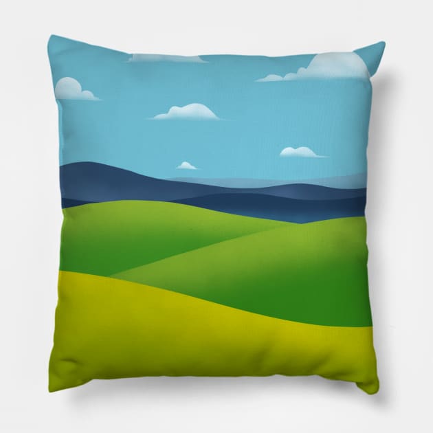 Landscape Rolling Hills blue sky Pillow by Trippycollage