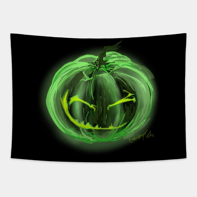 Green Ghost Jack O Lantern Tapestry by Magic Whiskey ART