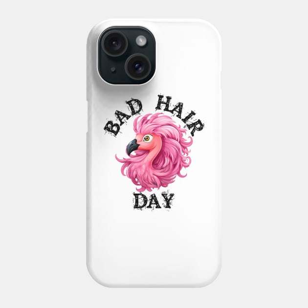 Pink Flamingo - Bad Hair Day (Black Lettering) Phone Case by VelvetRoom