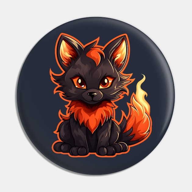 Baby black fire fox with flaming tail Pin by Clearmind Arts