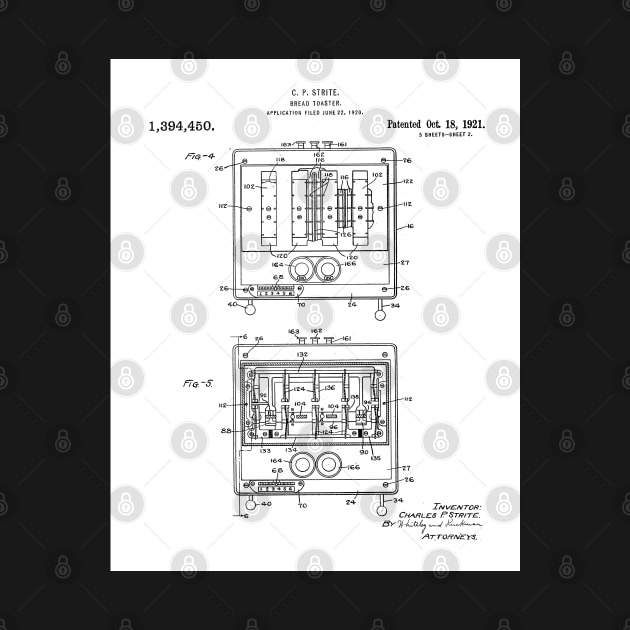 Toaster Patent - Baker Chef Kitchen Diner Decor Art - White by patentpress